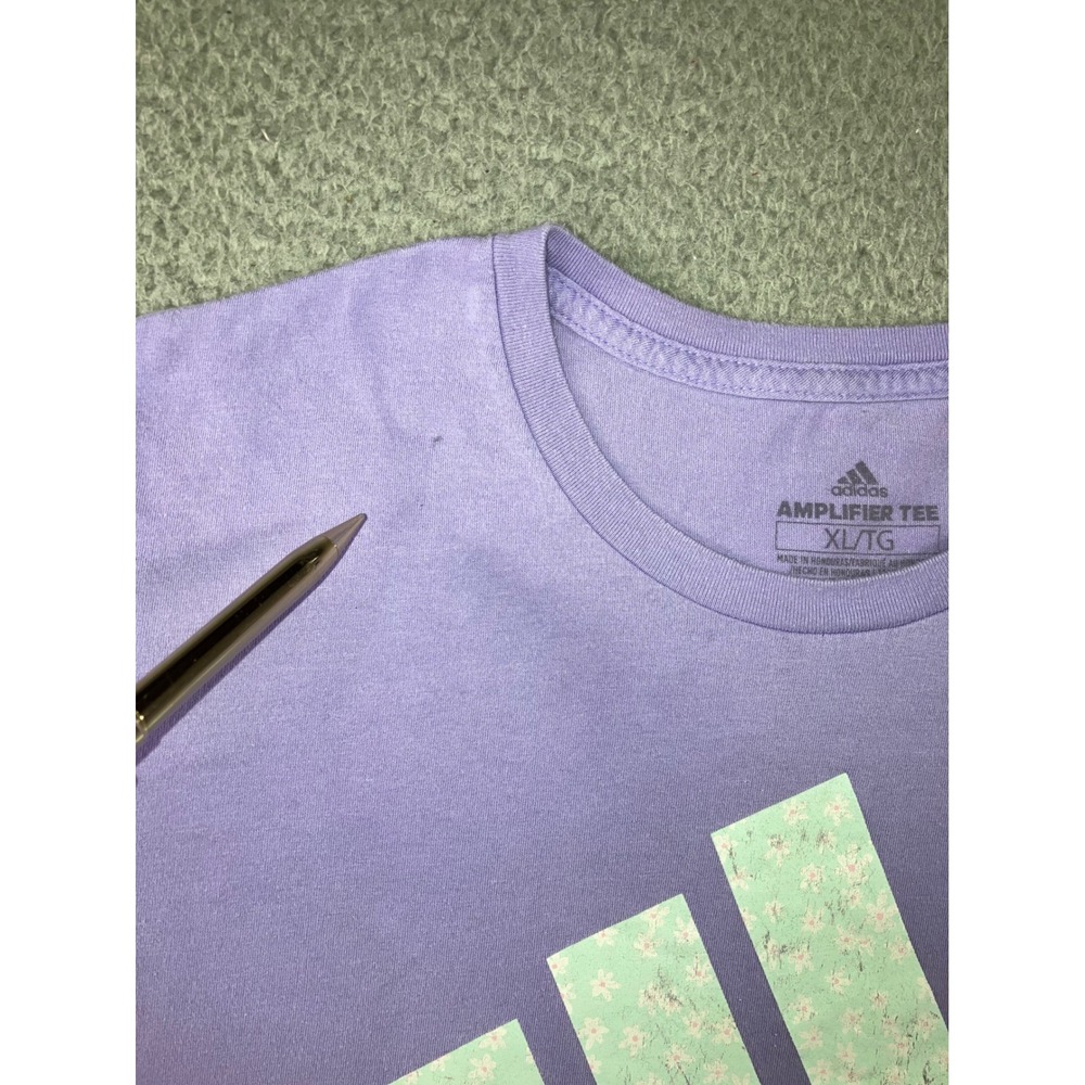 Adidas Amplifier Tee Shirt Womens XL Purple Floral Logo Athletic Sporty Gym Tee - Picture 4 of 12